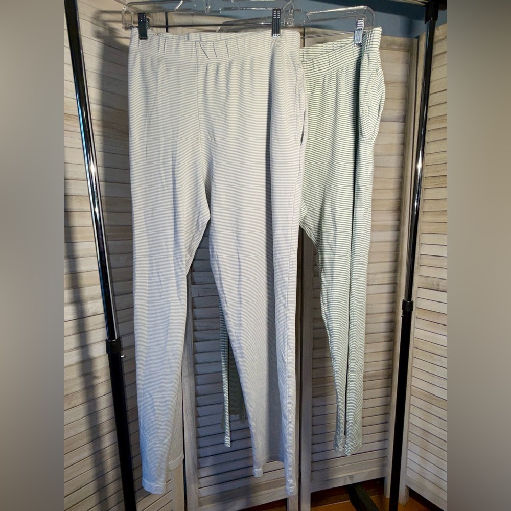 LAKE Pajamas Bundle | Set of 2 Ribbed Lounge Pants | Grey & White | Large | EUC